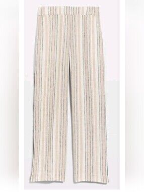 Vintage 90s Chicos Design Striped Linen Wide Leg Pants Festival Khaki Black 3